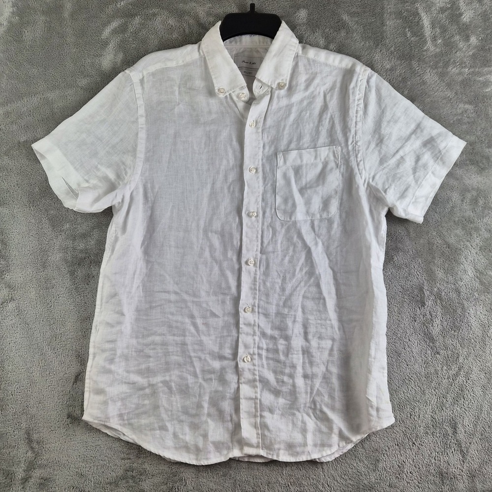 Porter & Ash Shirt Mens Medium White 100% Linen Resort Wear Travel Vacation